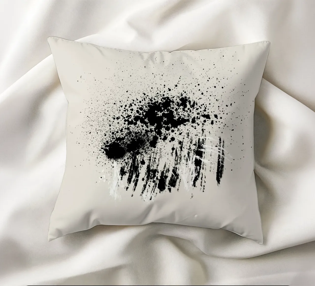 Paint splatters with shapes and lines in black and white cuscino da Imaginative