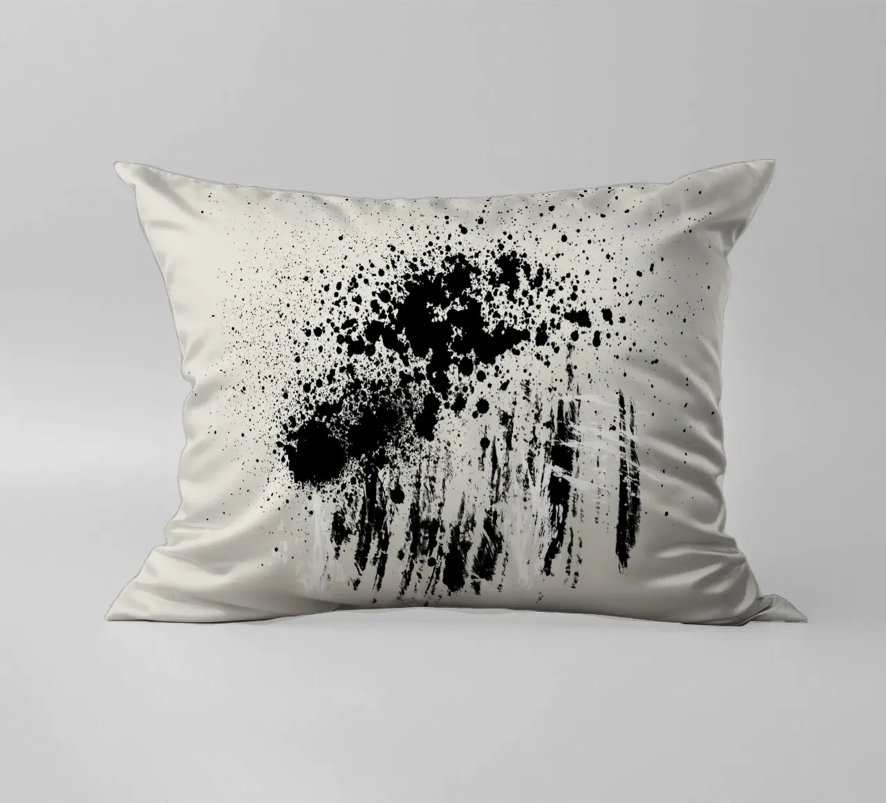 Paint splatters with shapes and lines in black and white cuscino da Imaginative