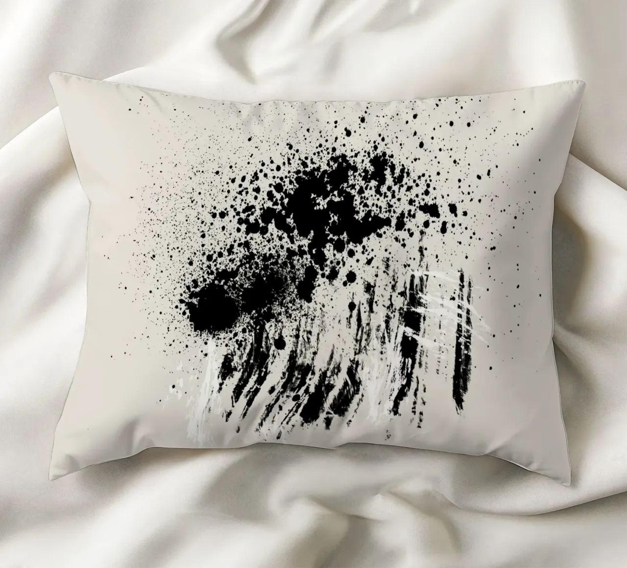 Paint splatters with shapes and lines in black and white cuscino da Imaginative