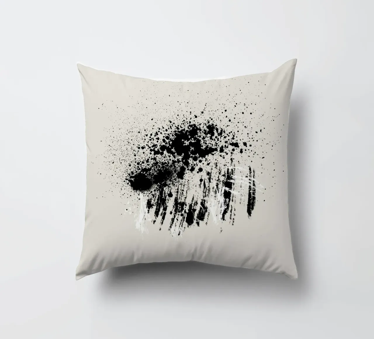 Paint splatters with shapes and lines in black and white cuscino da Imaginative