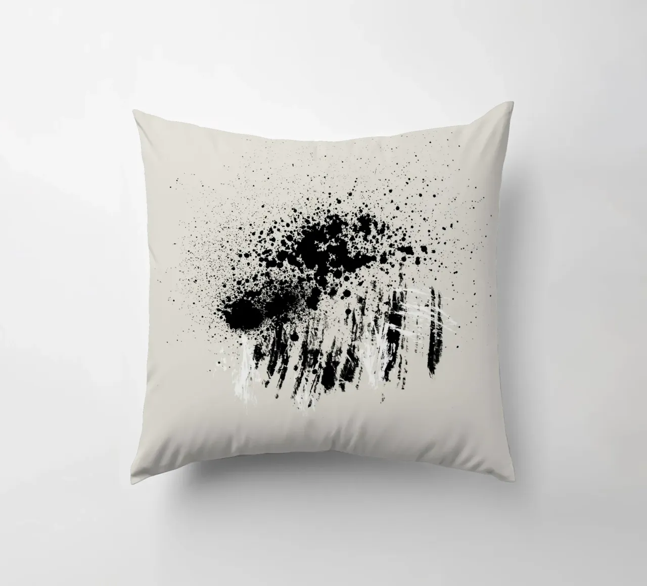 Paint splatters with shapes and lines in black and white cuscino da Imaginative