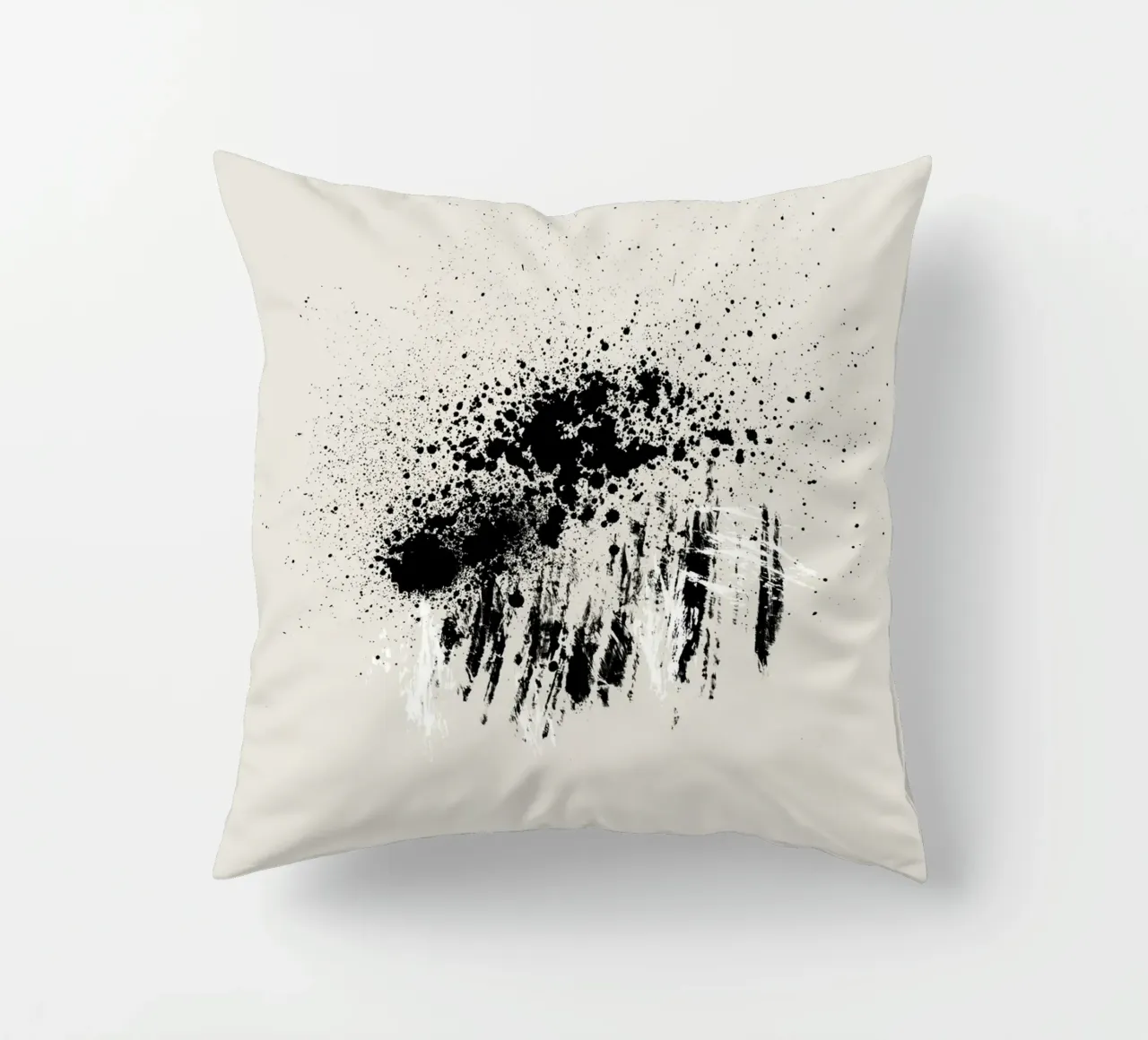 Paint splatters with shapes and lines in black and white cuscino da Imaginative