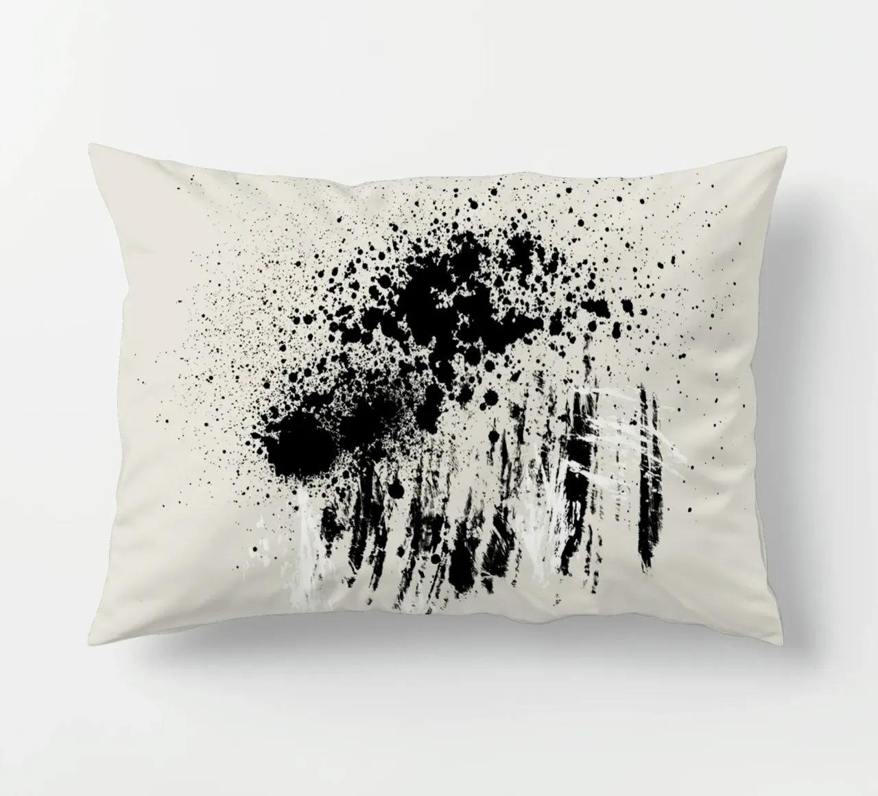Paint splatters with shapes and lines in black and white cuscino da Imaginative