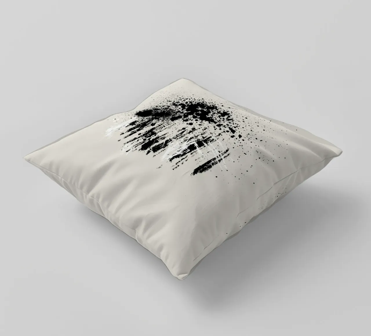 Paint splatters with shapes and lines in black and white cuscino da Imaginative