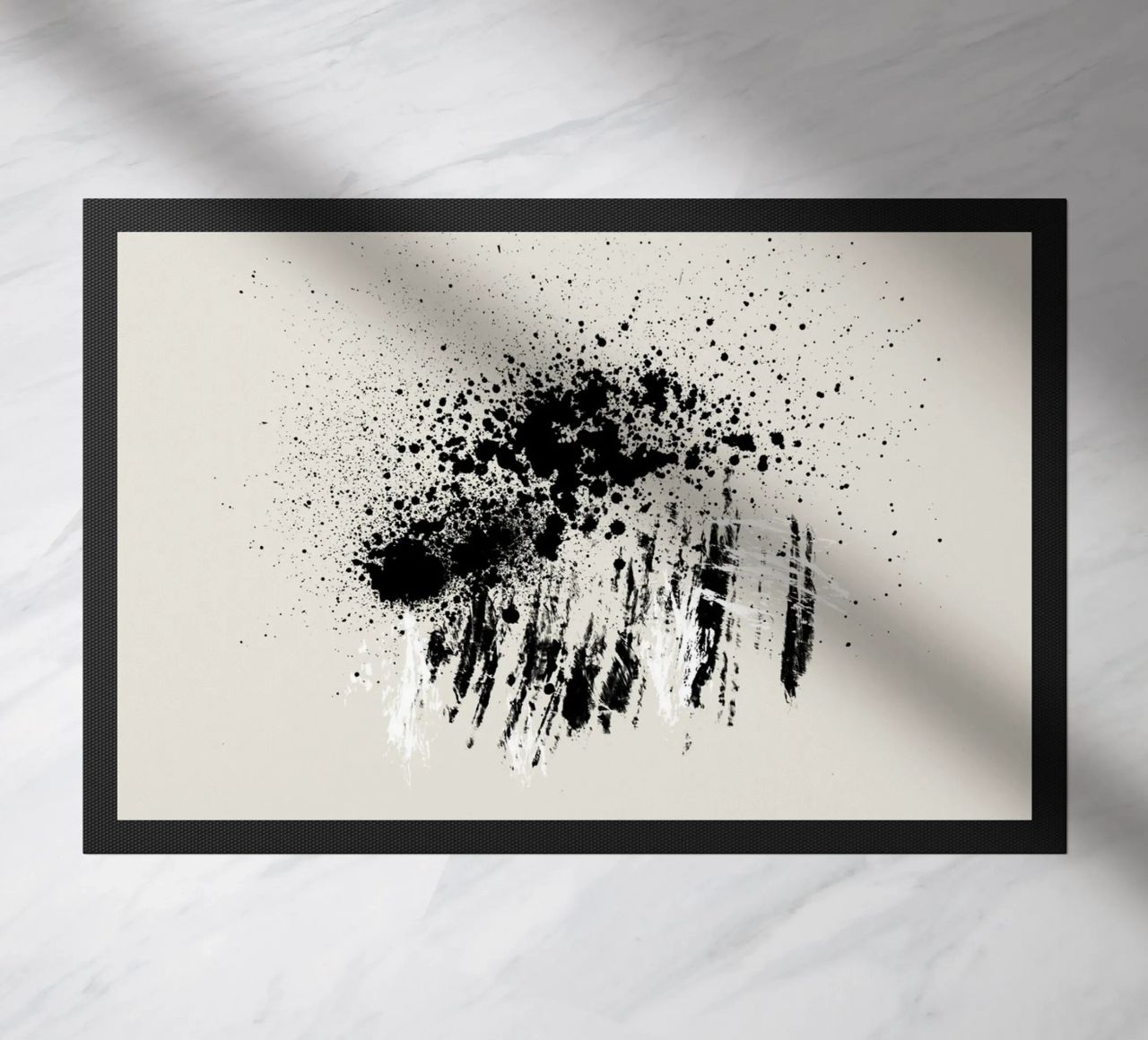 Paint splatters with shapes and lines in black and white zerbino da Imaginative