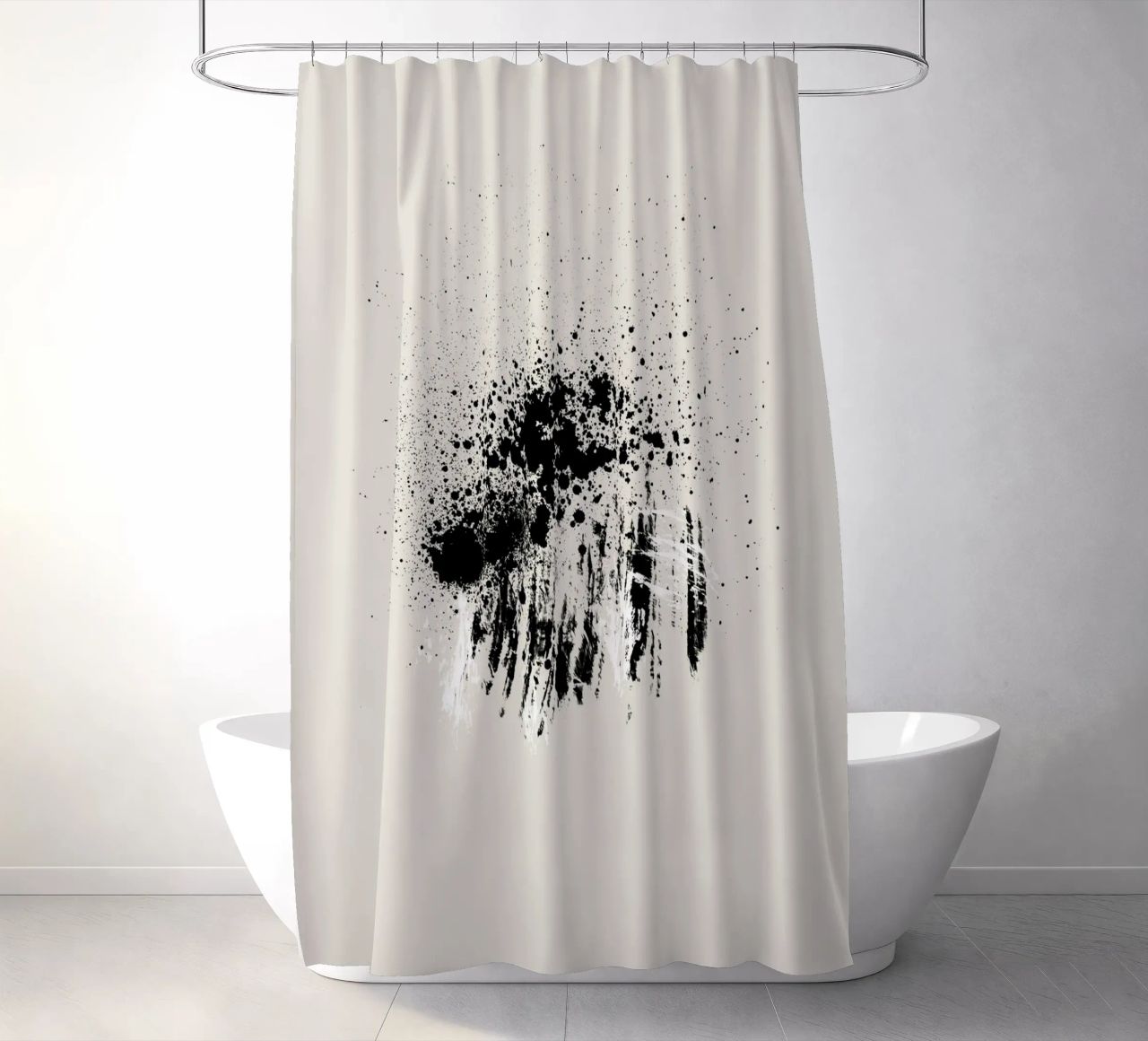 Paint splatters with shapes and lines in black and white tenda da doccia da Imaginative
