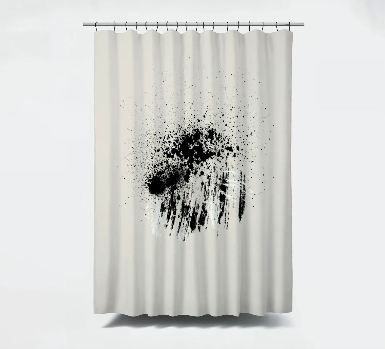 Paint splatters with shapes and lines in black and white tenda da doccia da Imaginative