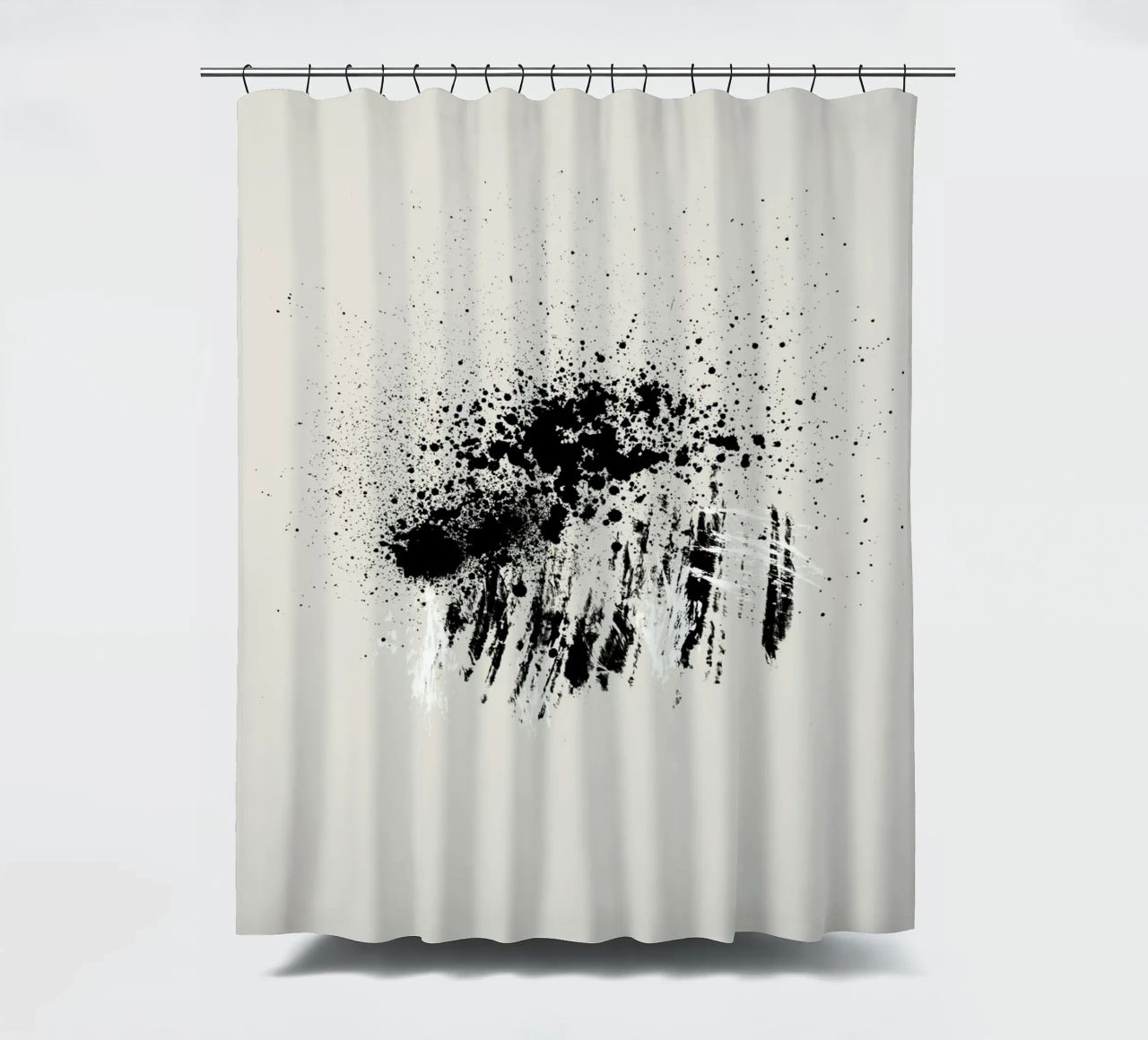 Paint splatters with shapes and lines in black and white tenda da doccia da Imaginative