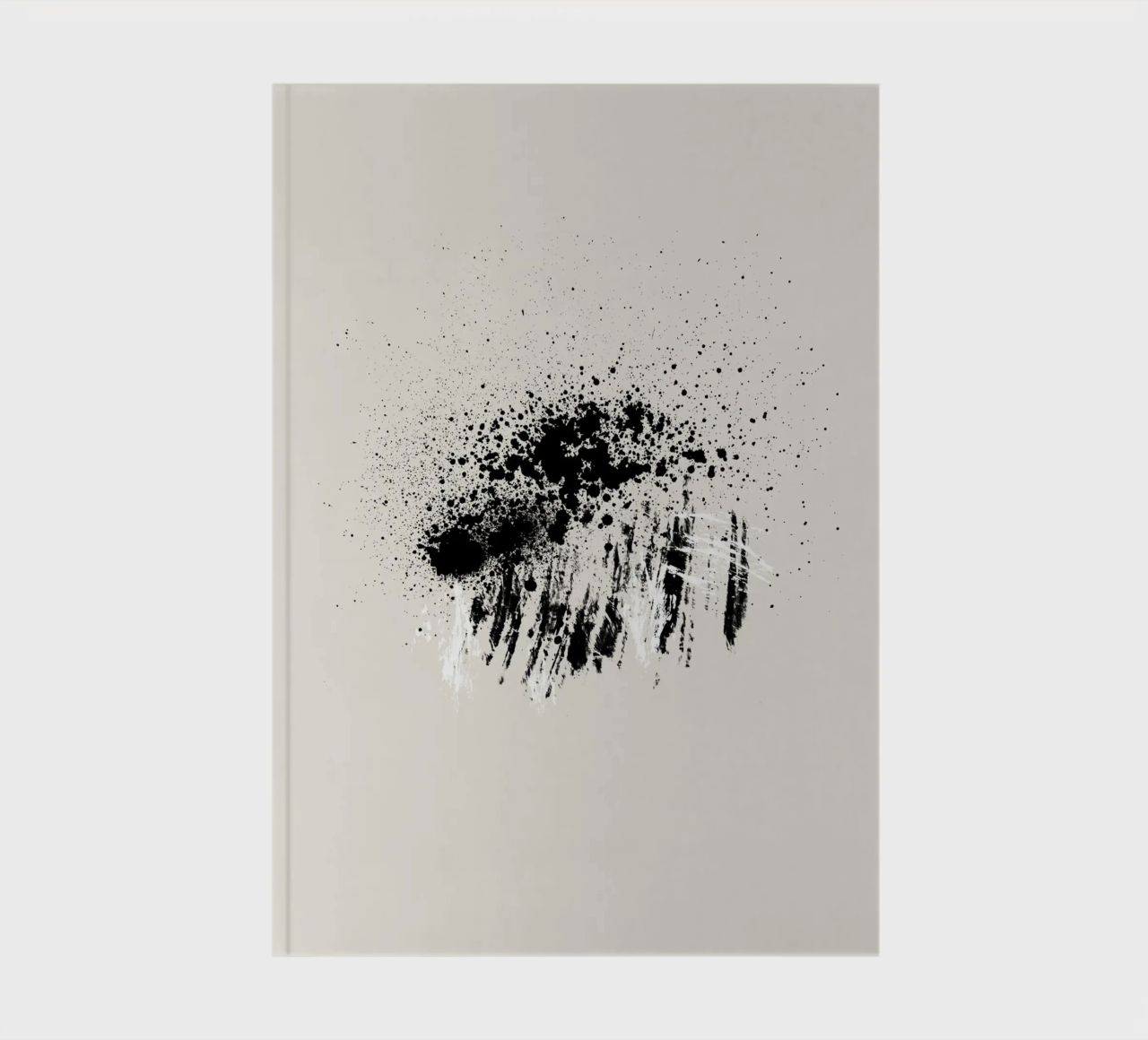Paint splatters with shapes and lines in black and white notebook by Imaginative