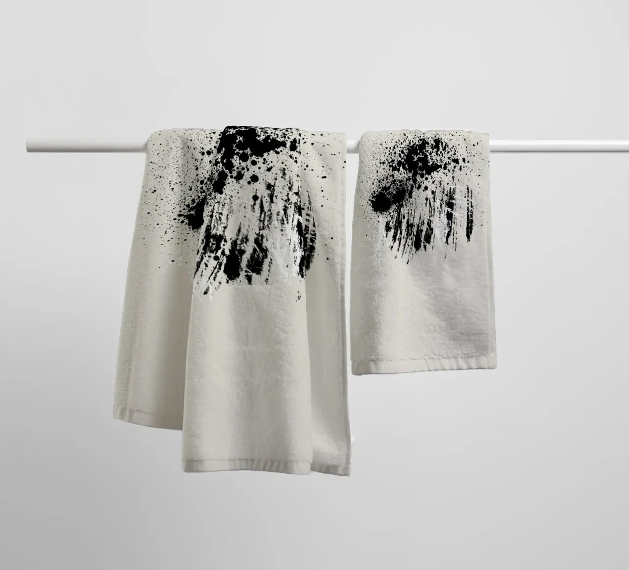 Paint splatters with shapes and lines in black and white Handtuch von Imaginative