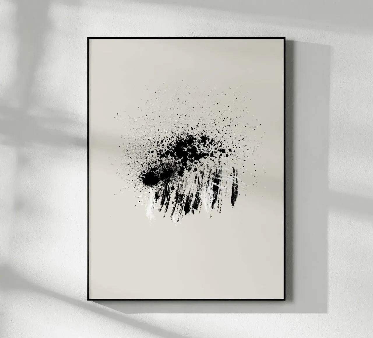 Paint splatters with shapes and lines in black and white Acryl-Glas von Imaginative