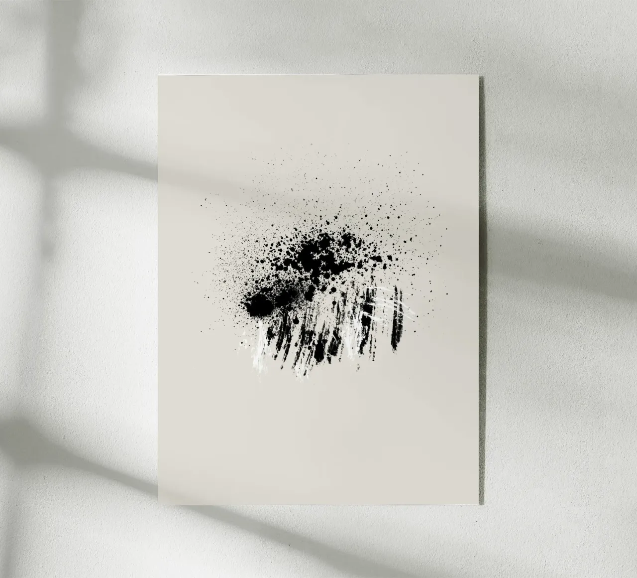Paint splatters with shapes and lines in black and white Acryl-Glas von Imaginative