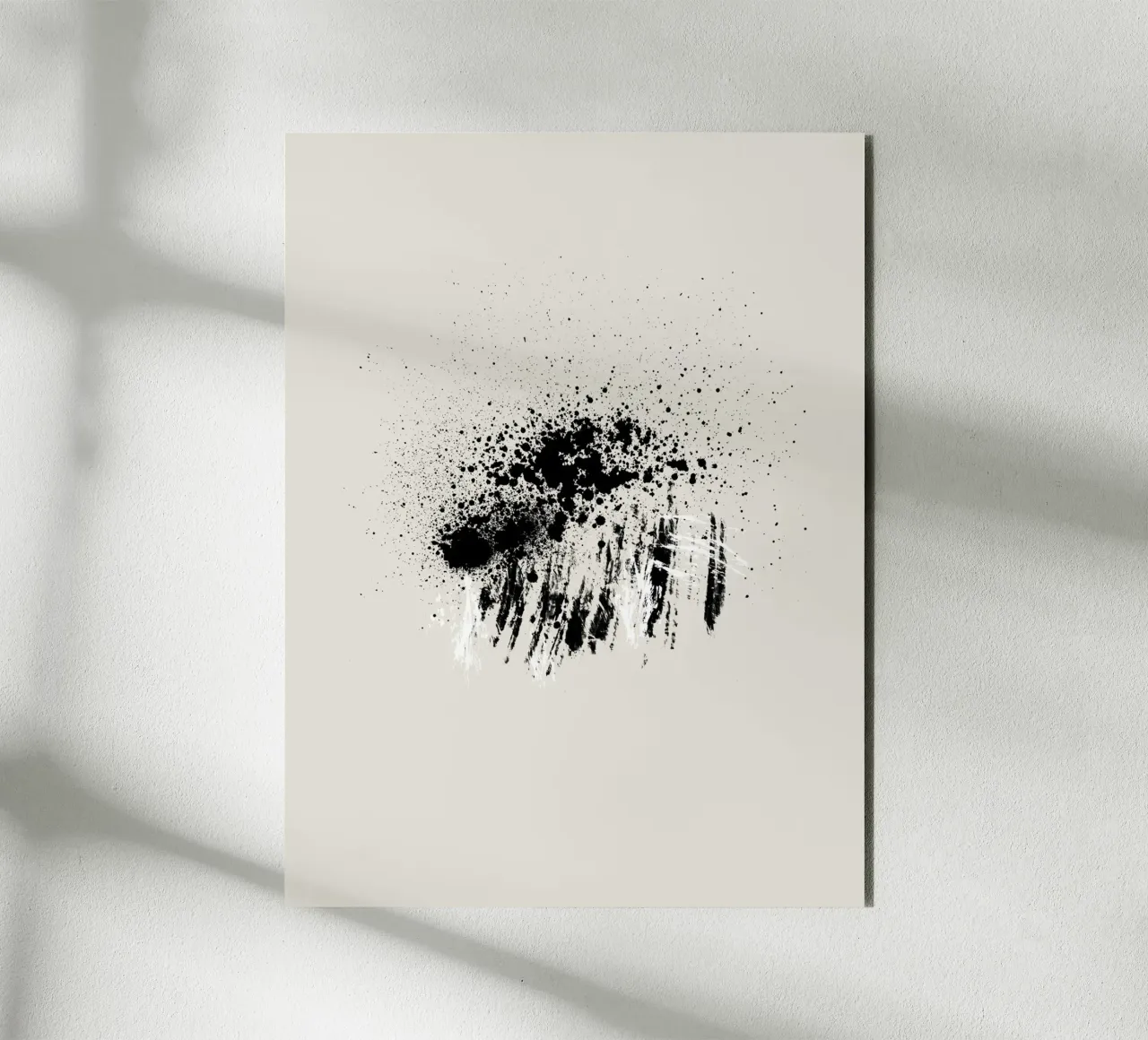 Paint splatters with shapes and lines in black and white Alu-Dibond von Imaginative