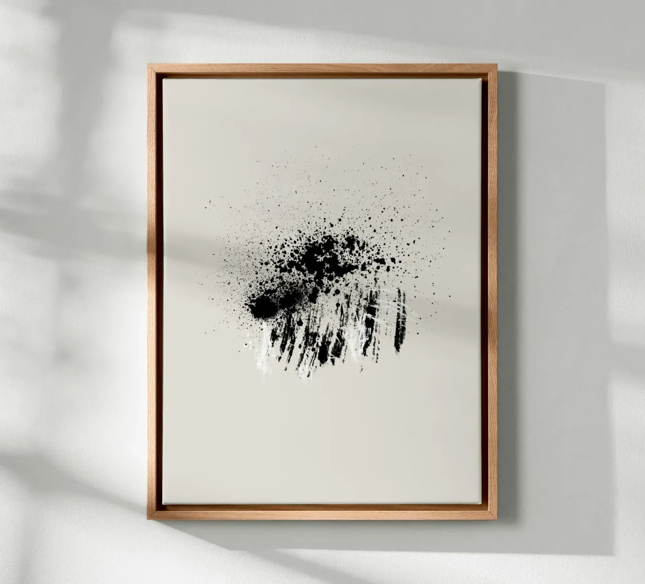 Paint splatters with shapes and lines in black and white tela da Imaginative