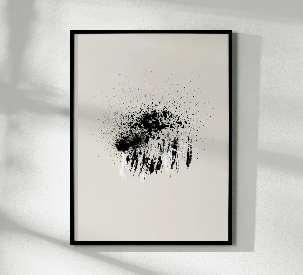 Paint splatters with shapes and lines in black and white Poster von Imaginative