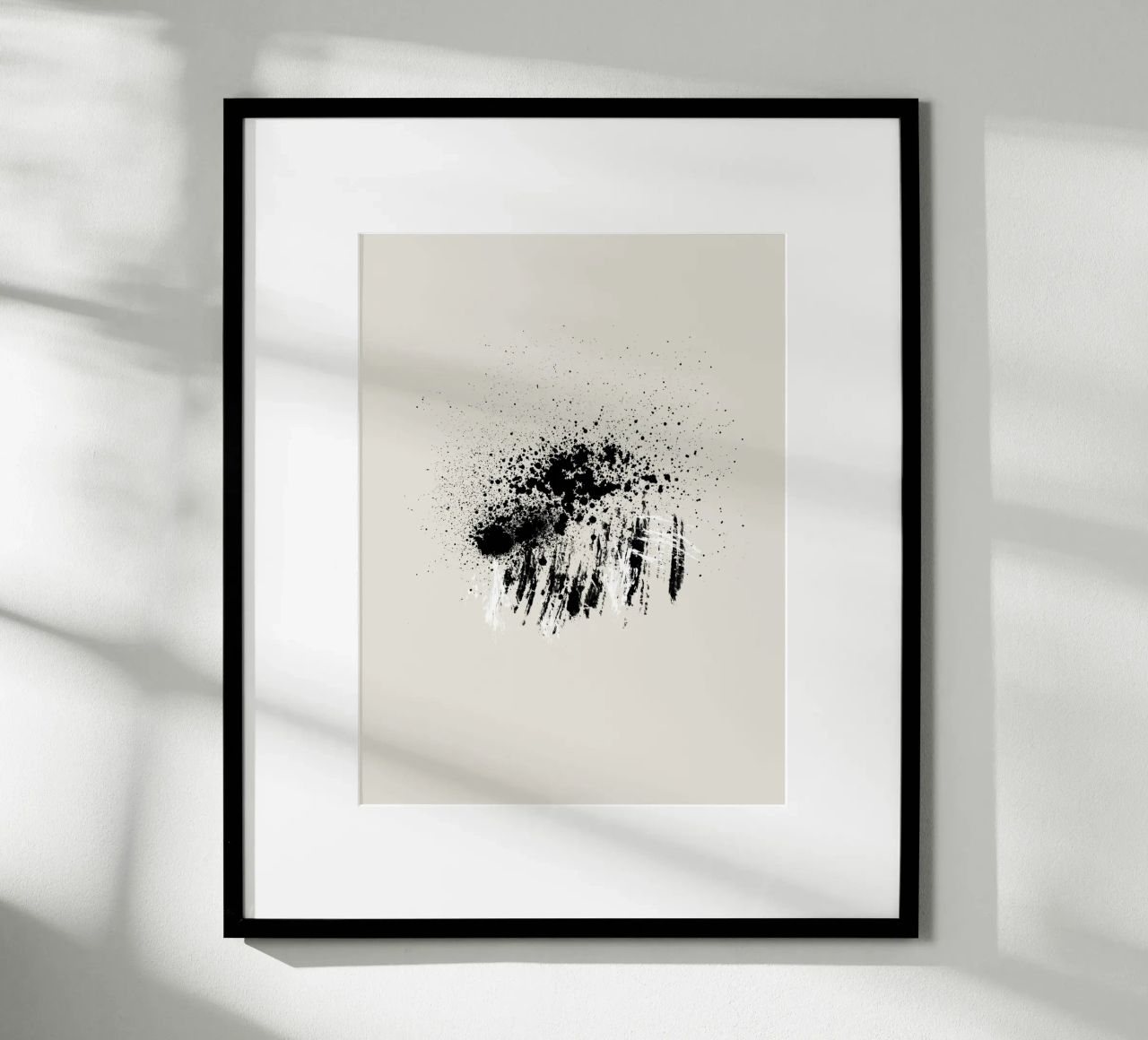 Paint splatters with shapes and lines in black and white Poster von Imaginative