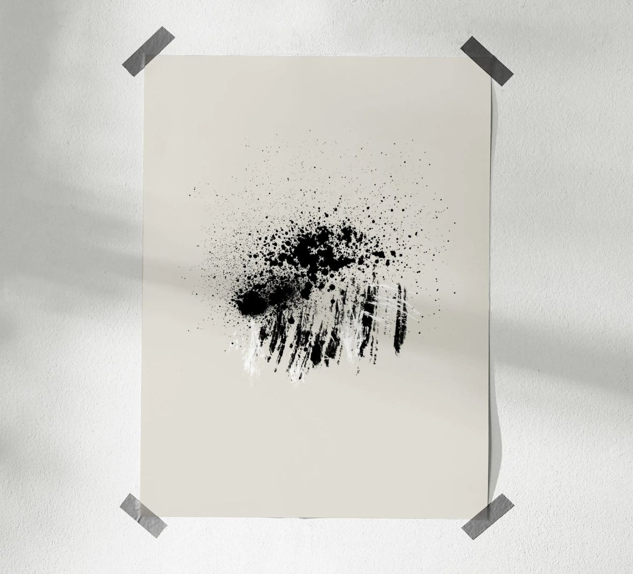 Paint splatters with shapes and lines in black and white Poster von Imaginative