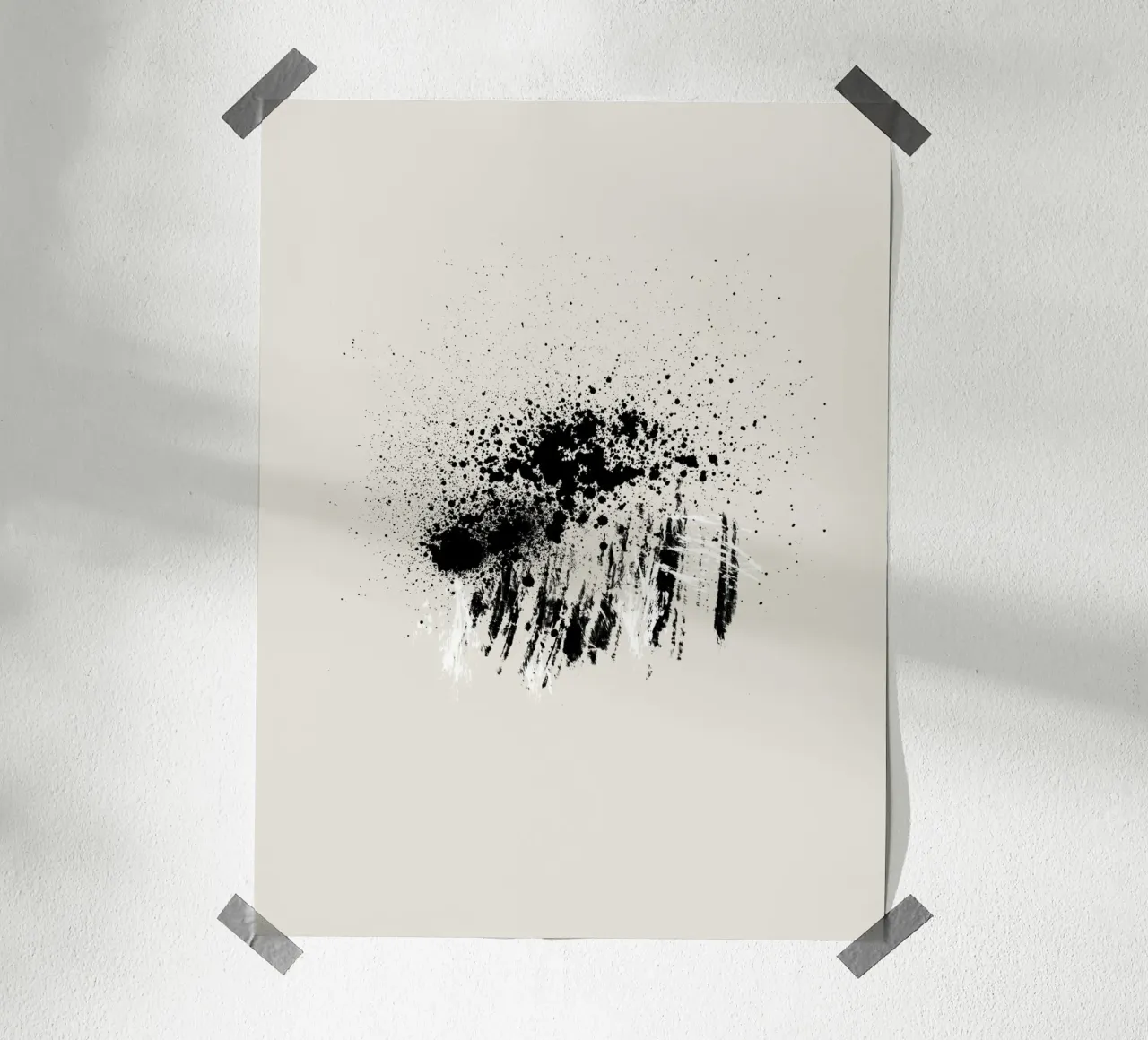 Paint splatters with shapes and lines in black and white poster da Imaginative