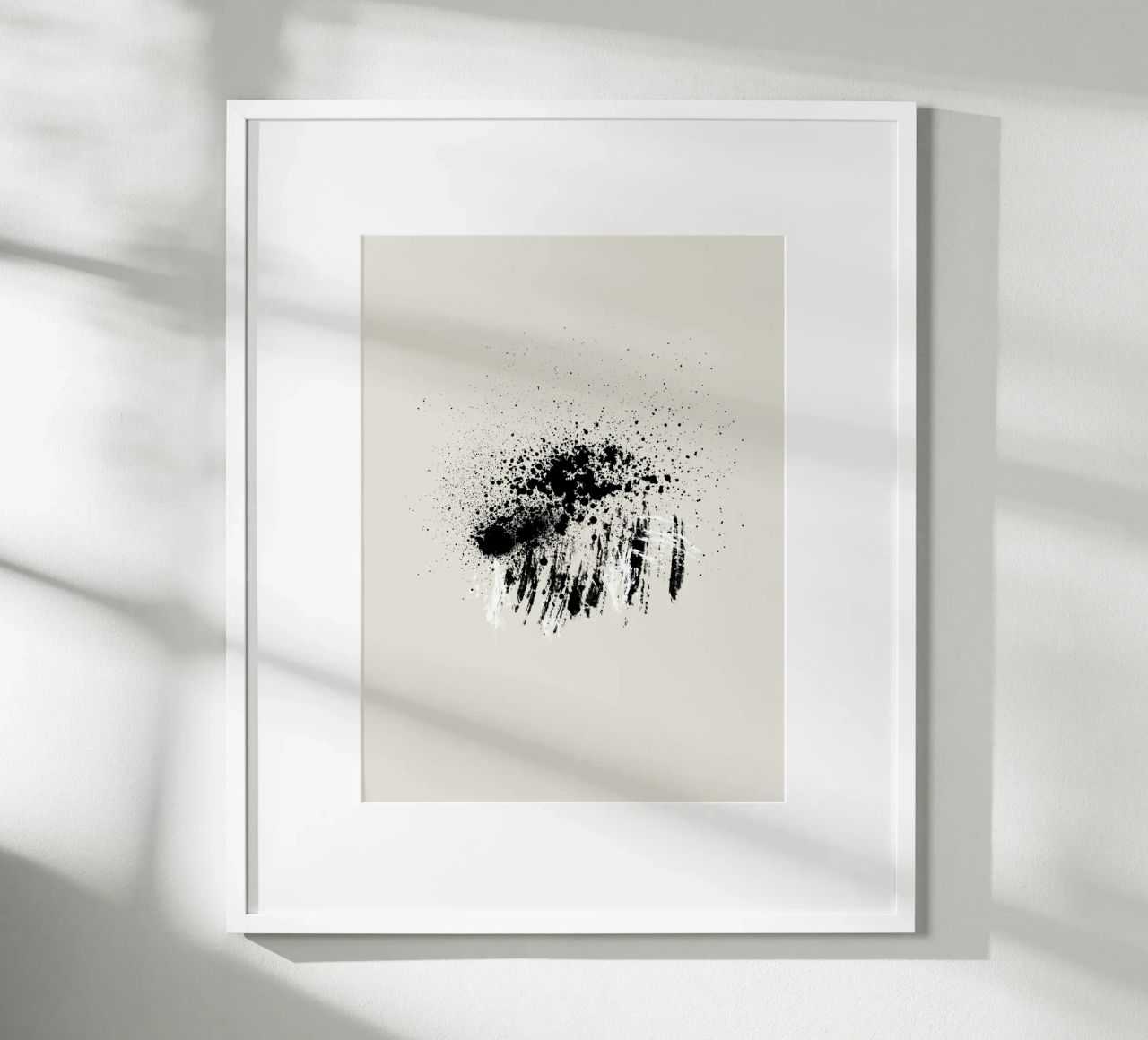 Paint splatters with shapes and lines in black and white Poster von Imaginative