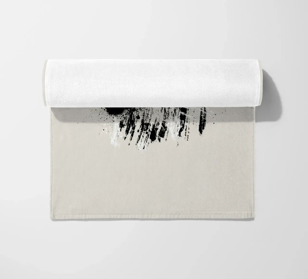 Paint splatters with shapes and lines in black and white Strandtuch von Imaginative