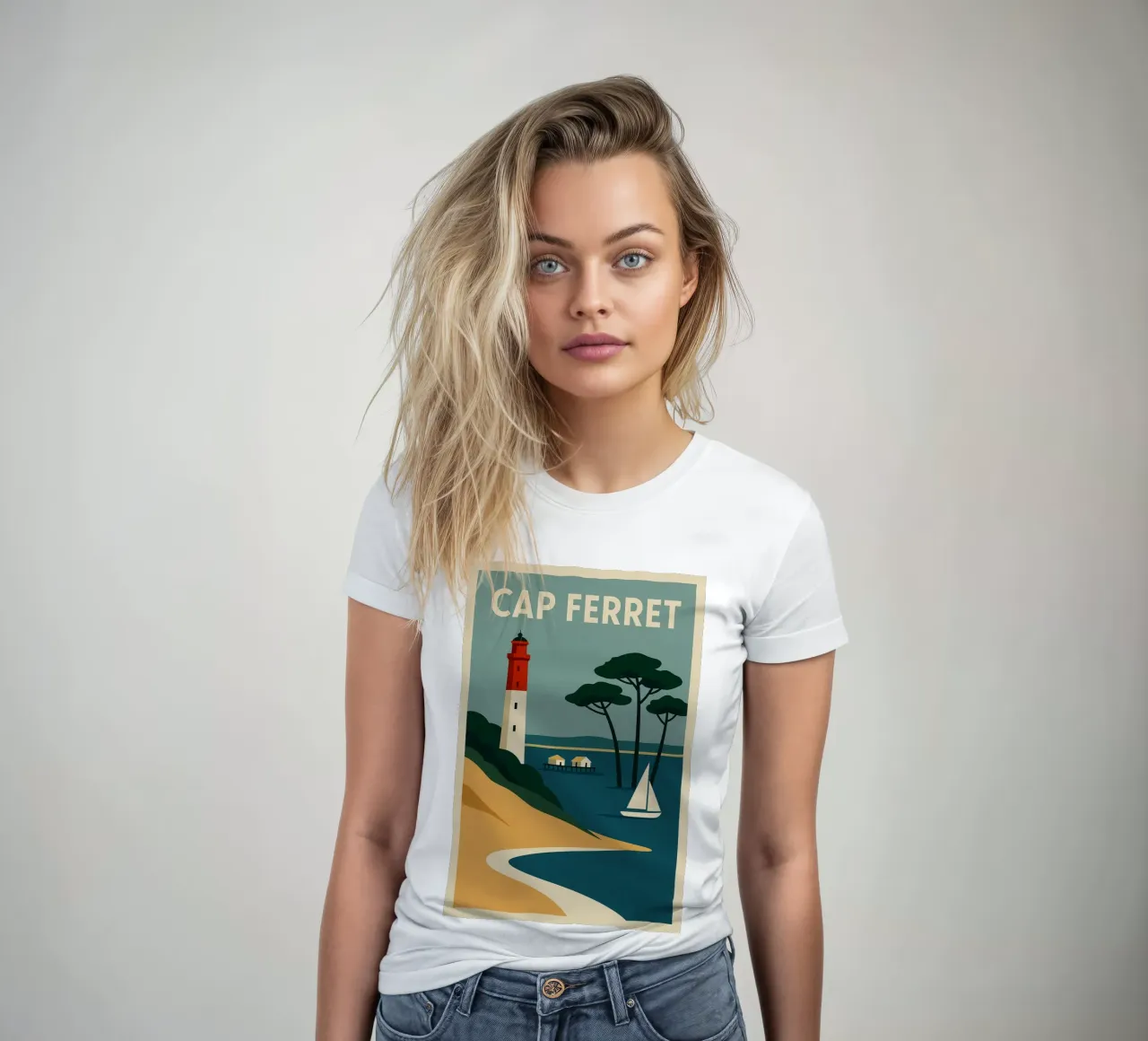 Cap Ferret - Atlantic charm on stylish display women's fitted t-shirt by JETLAG | affiches voyage