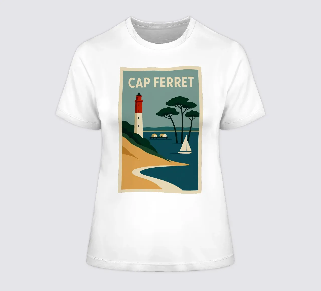 Cap Ferret - Atlantic charm on stylish display women's fitted t-shirt by JETLAG | affiches voyage