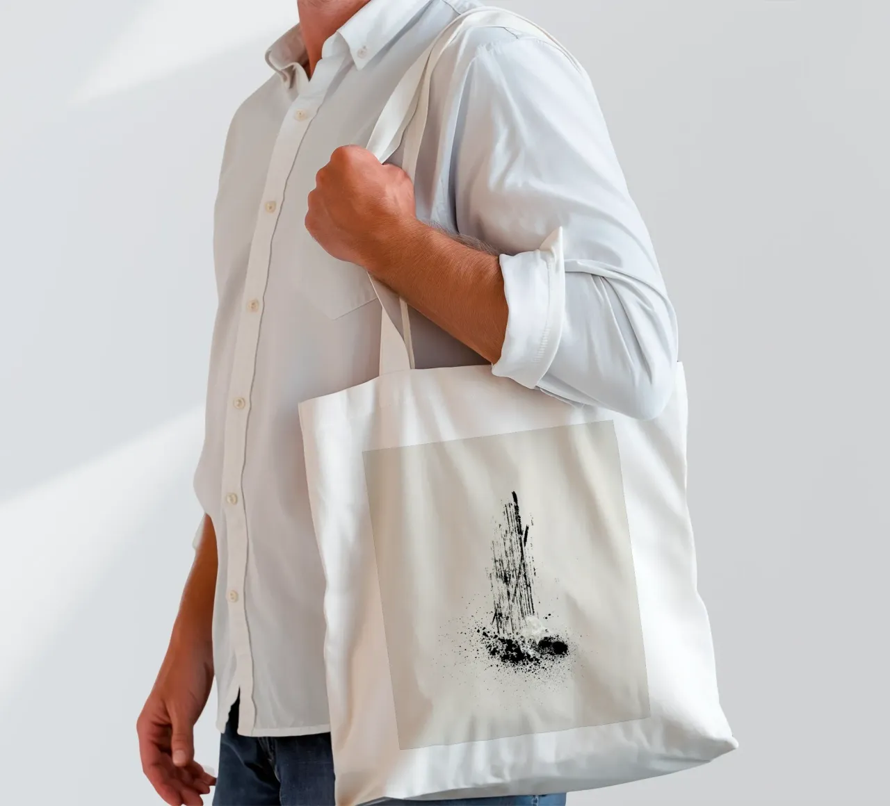Modern and minimalist abstract with lines and paint splatter borsa in juta da Imaginative