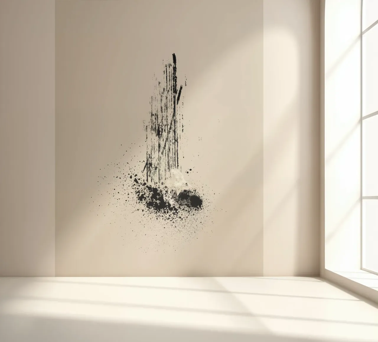 Modern and minimalist abstract with lines and paint splatter Fototapete von Imaginative