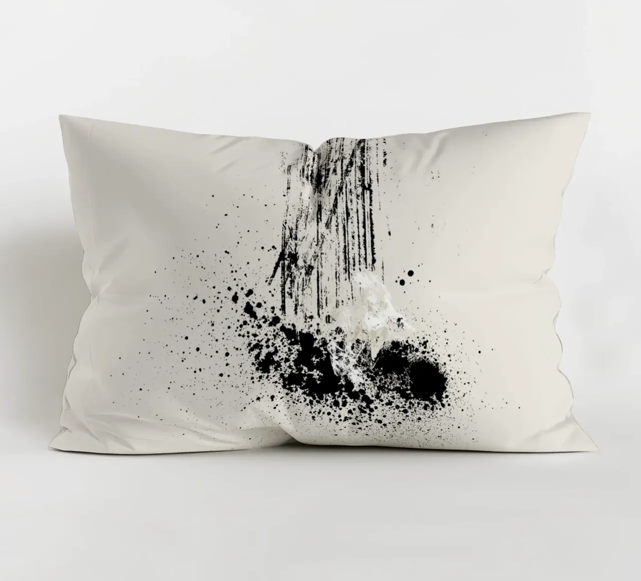 Modern and minimalist abstract with lines and paint splatter decorative cushion by Imaginative