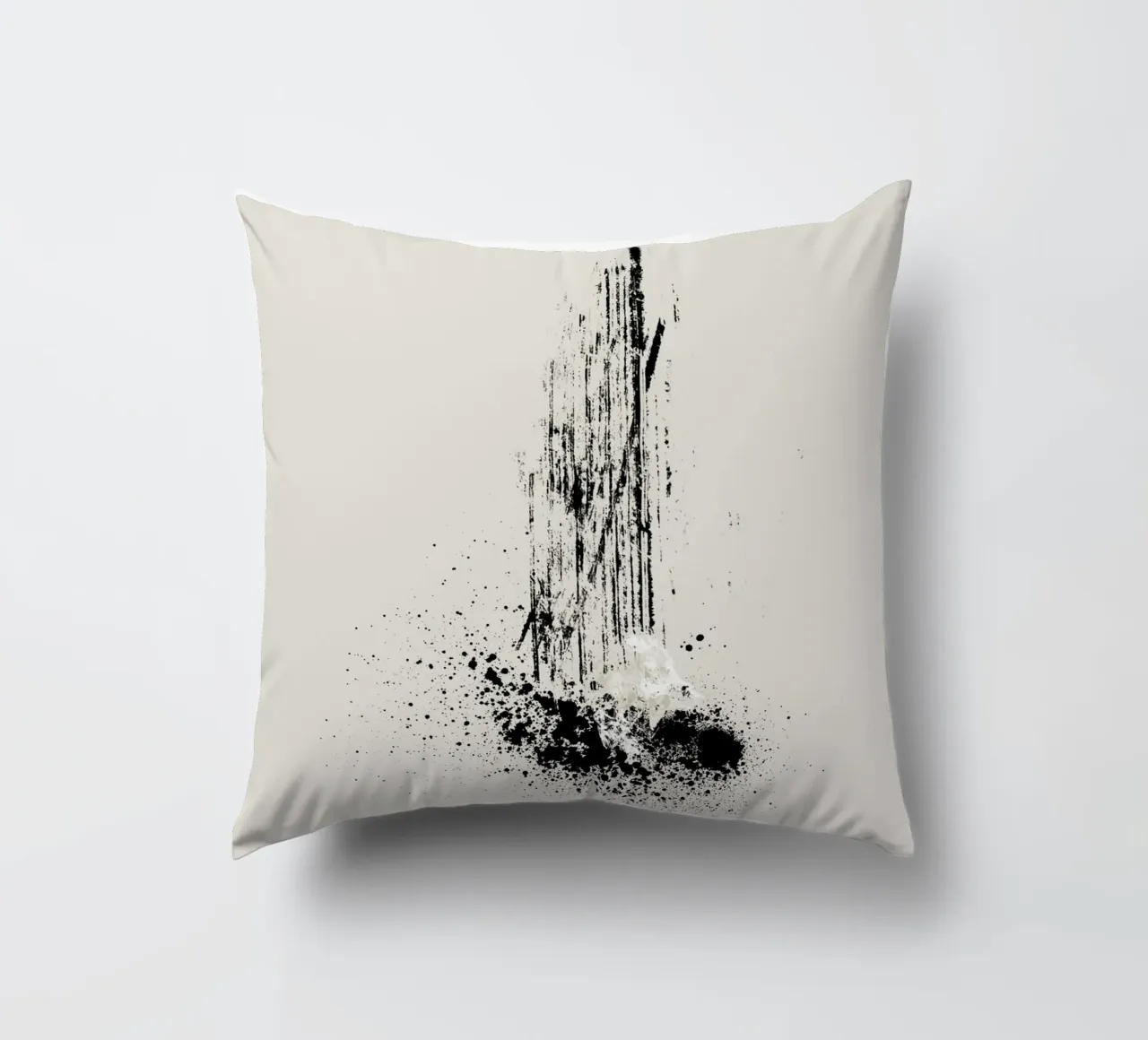 Modern and minimalist abstract with lines and paint splatter coussin de Imaginative