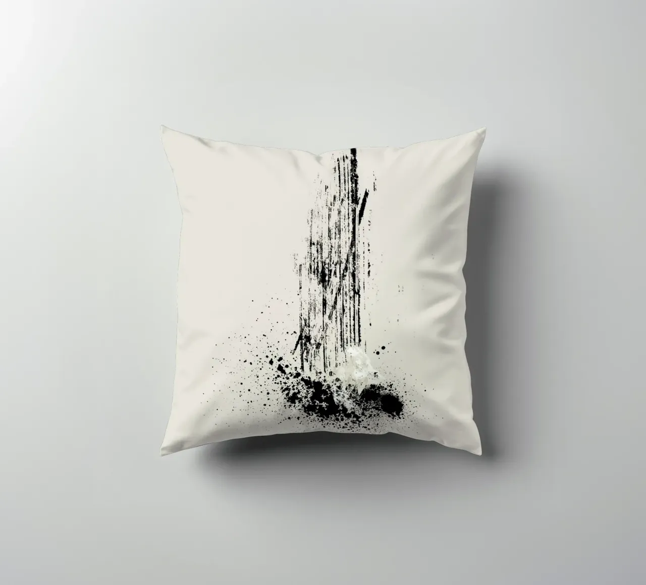Modern and minimalist abstract with lines and paint splatter decorative cushion by Imaginative