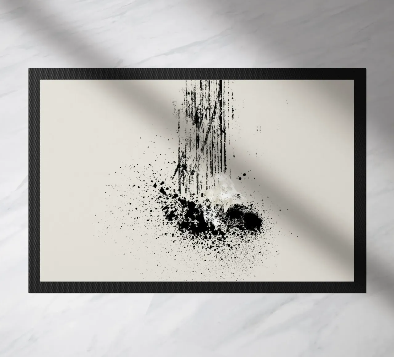 Modern and minimalist abstract with lines and paint splatter Fußmatte von Imaginative