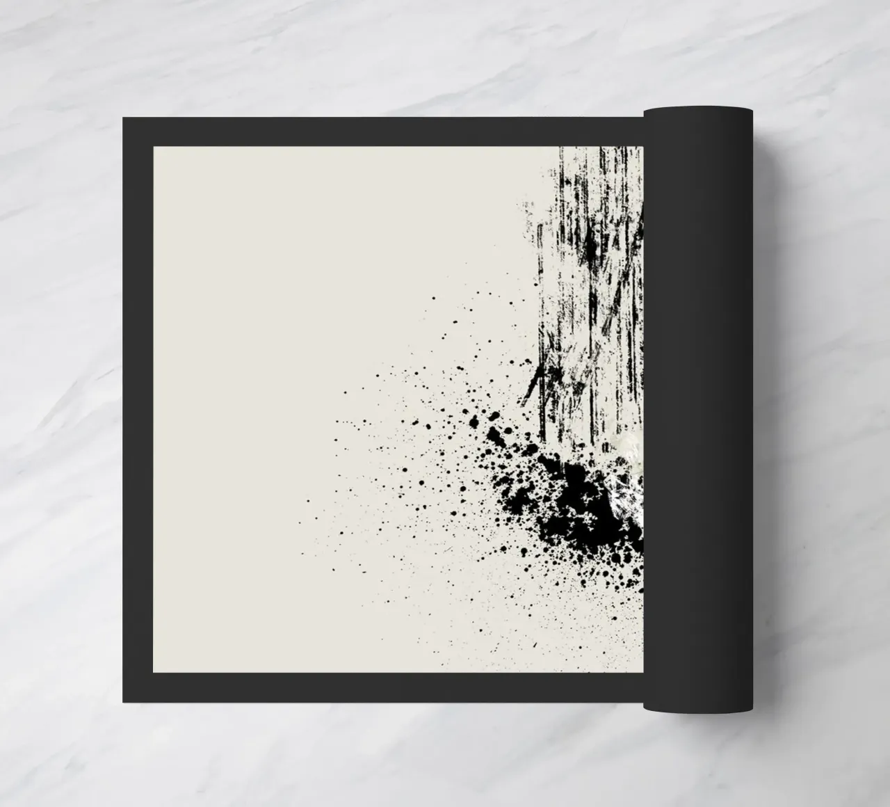 Modern and minimalist abstract with lines and paint splatter Fußmatte von Imaginative