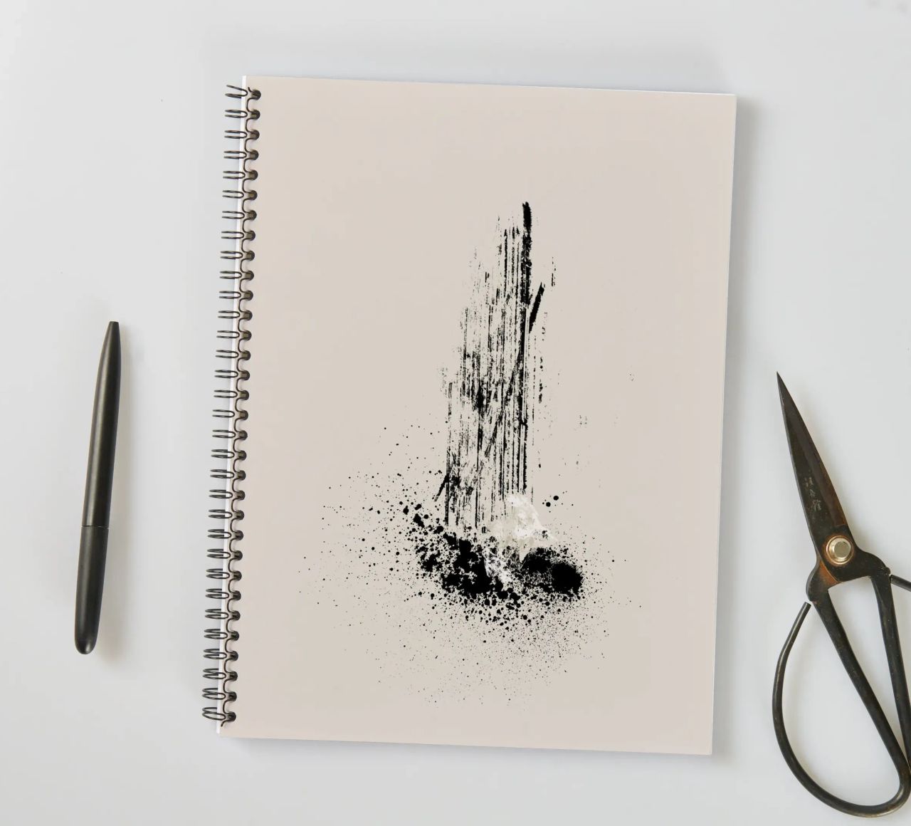 Modern and minimalist abstract with lines and paint splatter spiral notebook by Imaginative