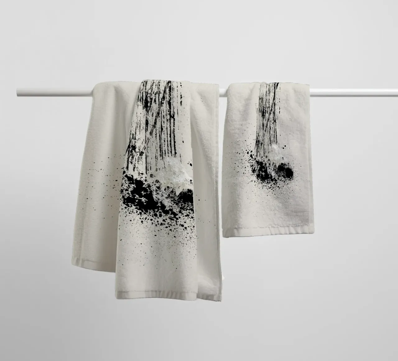 Modern and minimalist abstract with lines and paint splatter Handtuch von Imaginative