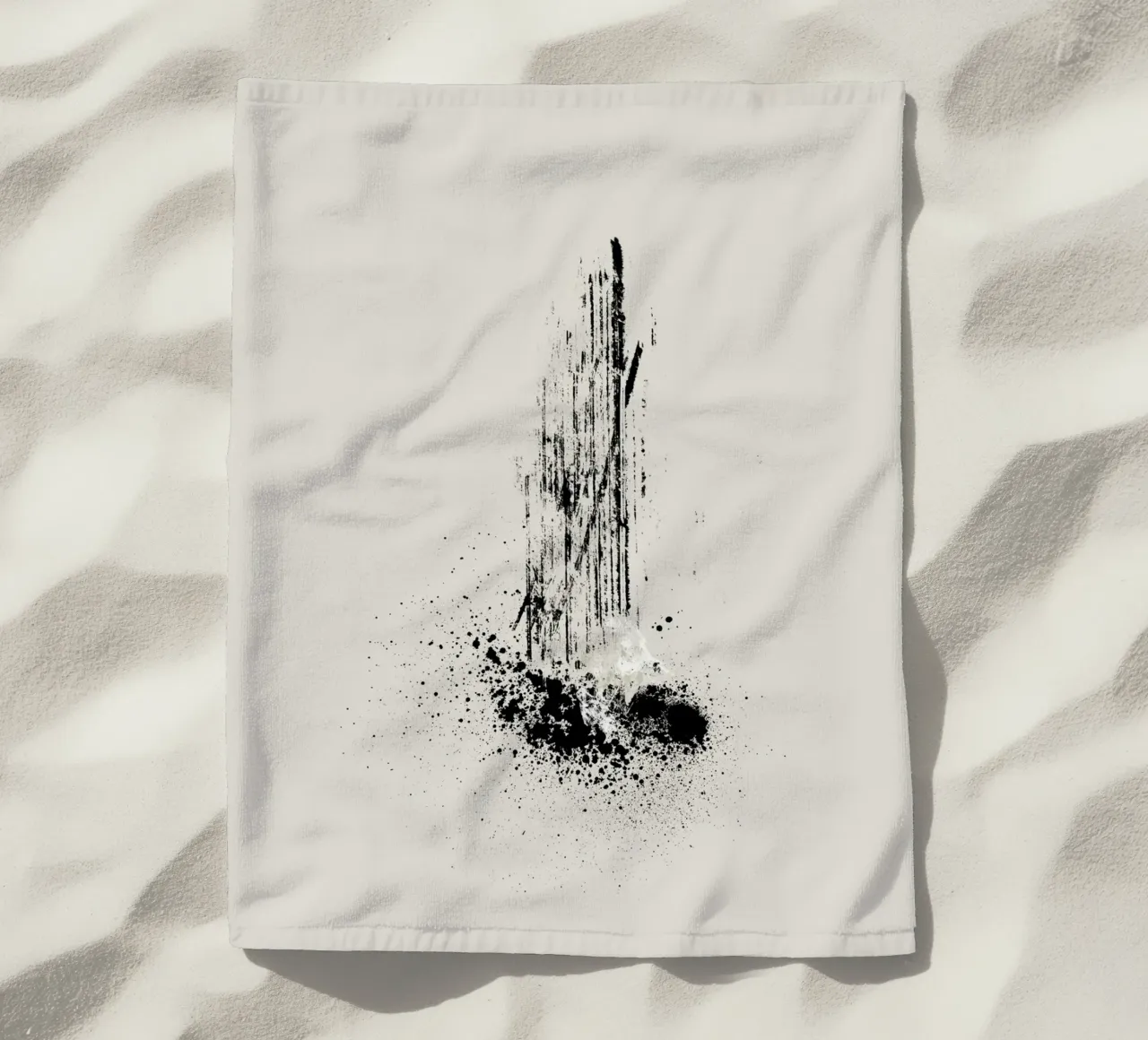 Modern and minimalist abstract with lines and paint splatter telo mare da Imaginative