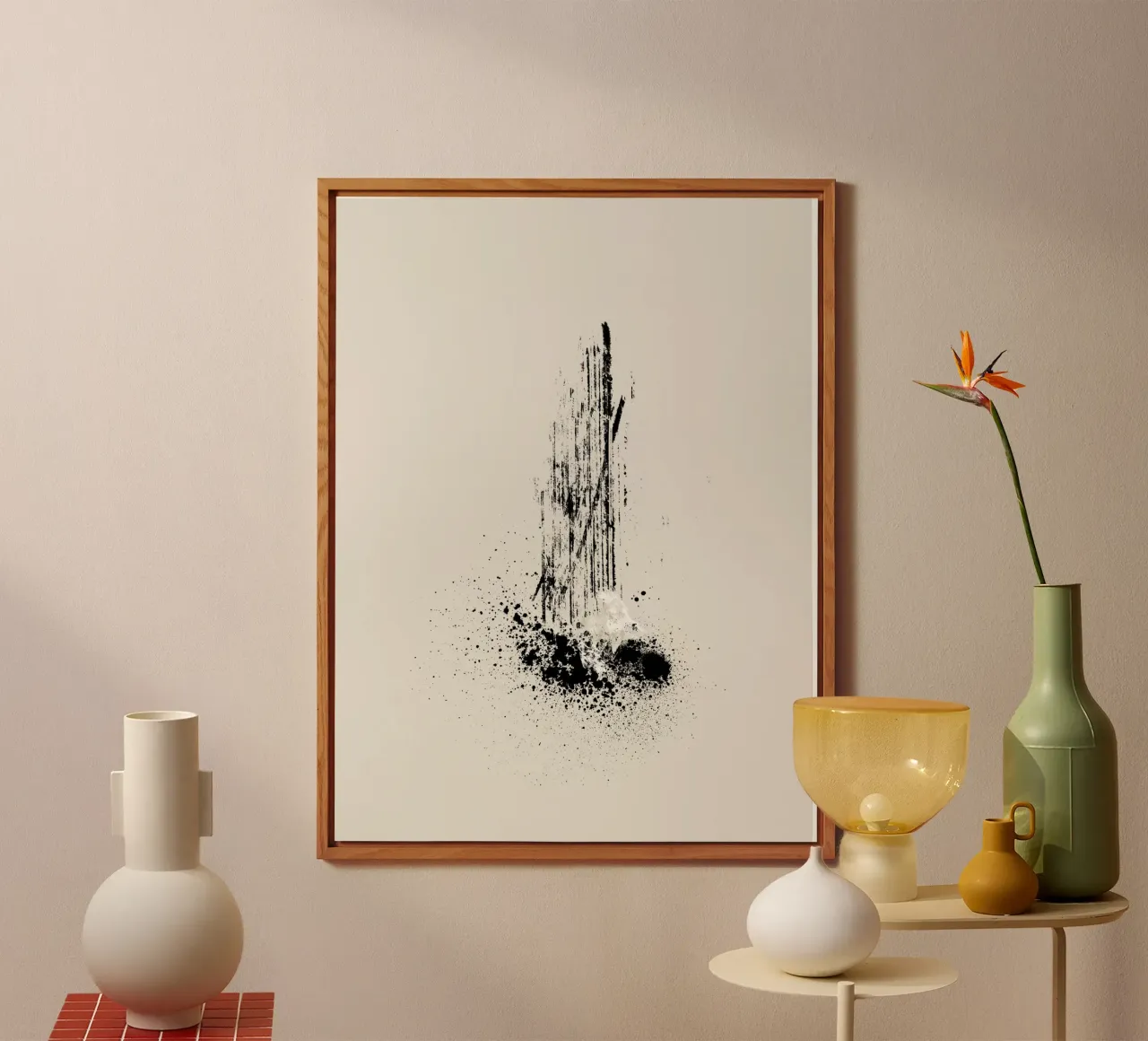 Modern and minimalist abstract with lines and paint splatter aluminium-dibond van Imaginative