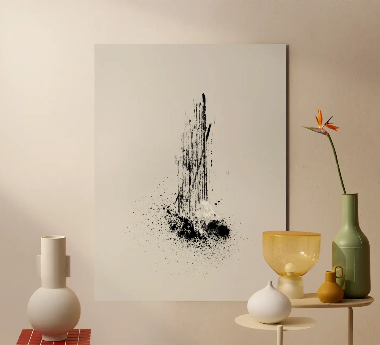 Modern and minimalist abstract with lines and paint splatter aluminium-dibond van Imaginative