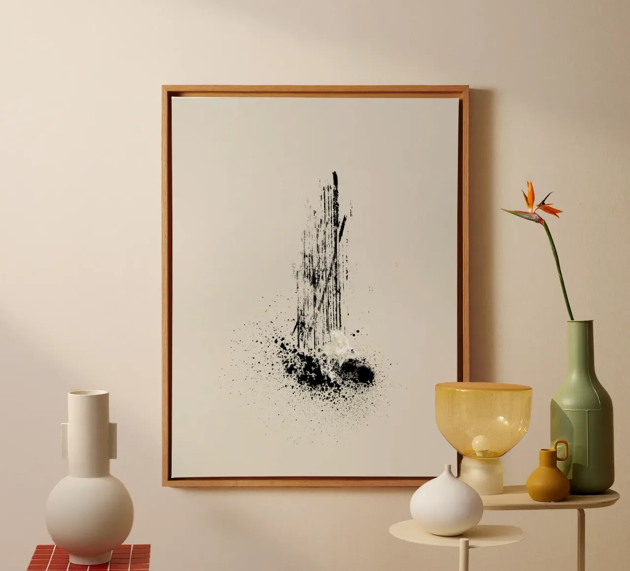 Modern and minimalist abstract with lines and paint splatter Leinwand von Imaginative