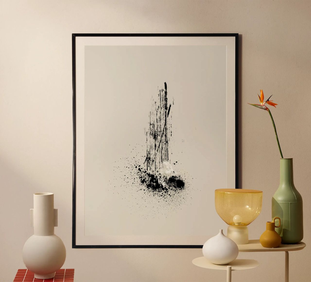 Modern and minimalist abstract with lines and paint splatter poster da Imaginative