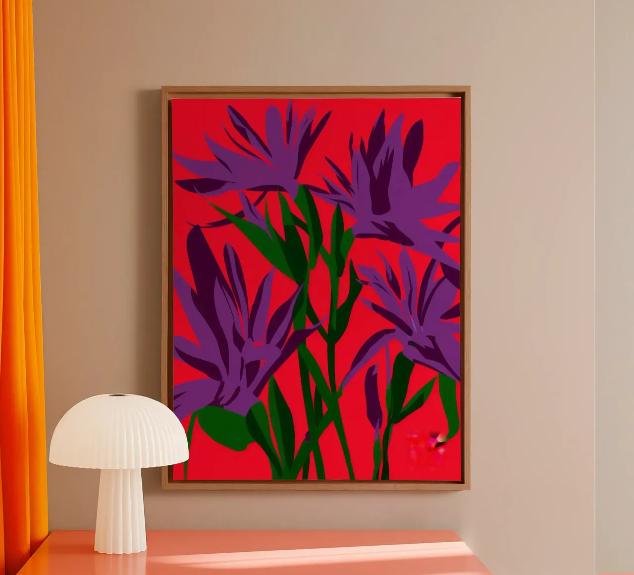 Karmijnrode bloemen hemelvaart canvas met Baklijst van Ember Stone
