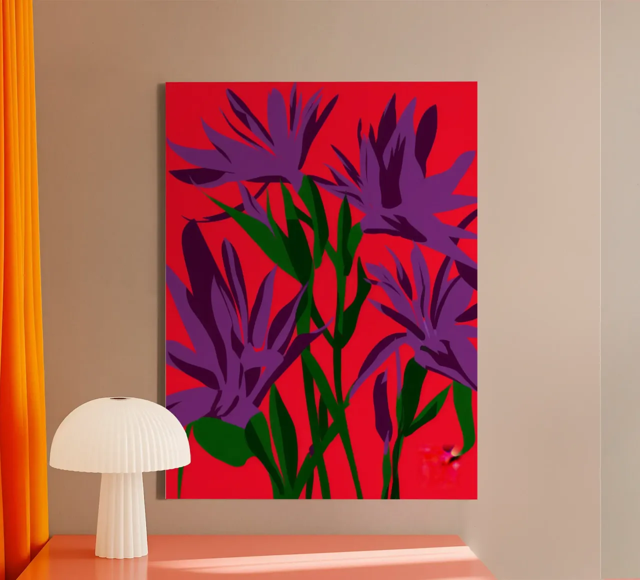 Karmijnrode bloemen hemelvaart canvas met Baklijst van Ember Stone