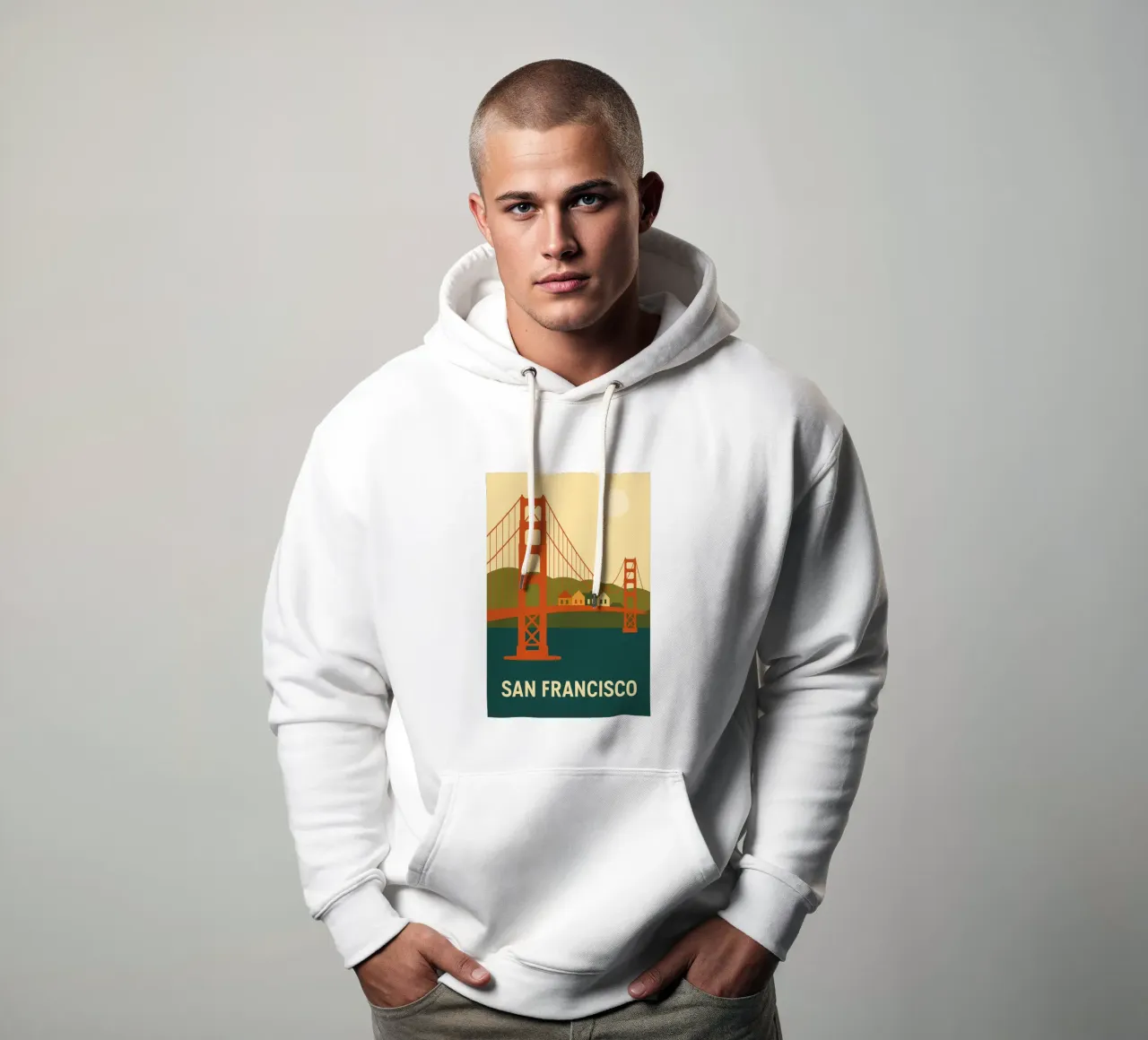San Francisco - Una versión gráfica del icono del Golden Gate sudadera con capucha de JETLAG | affiches voyage