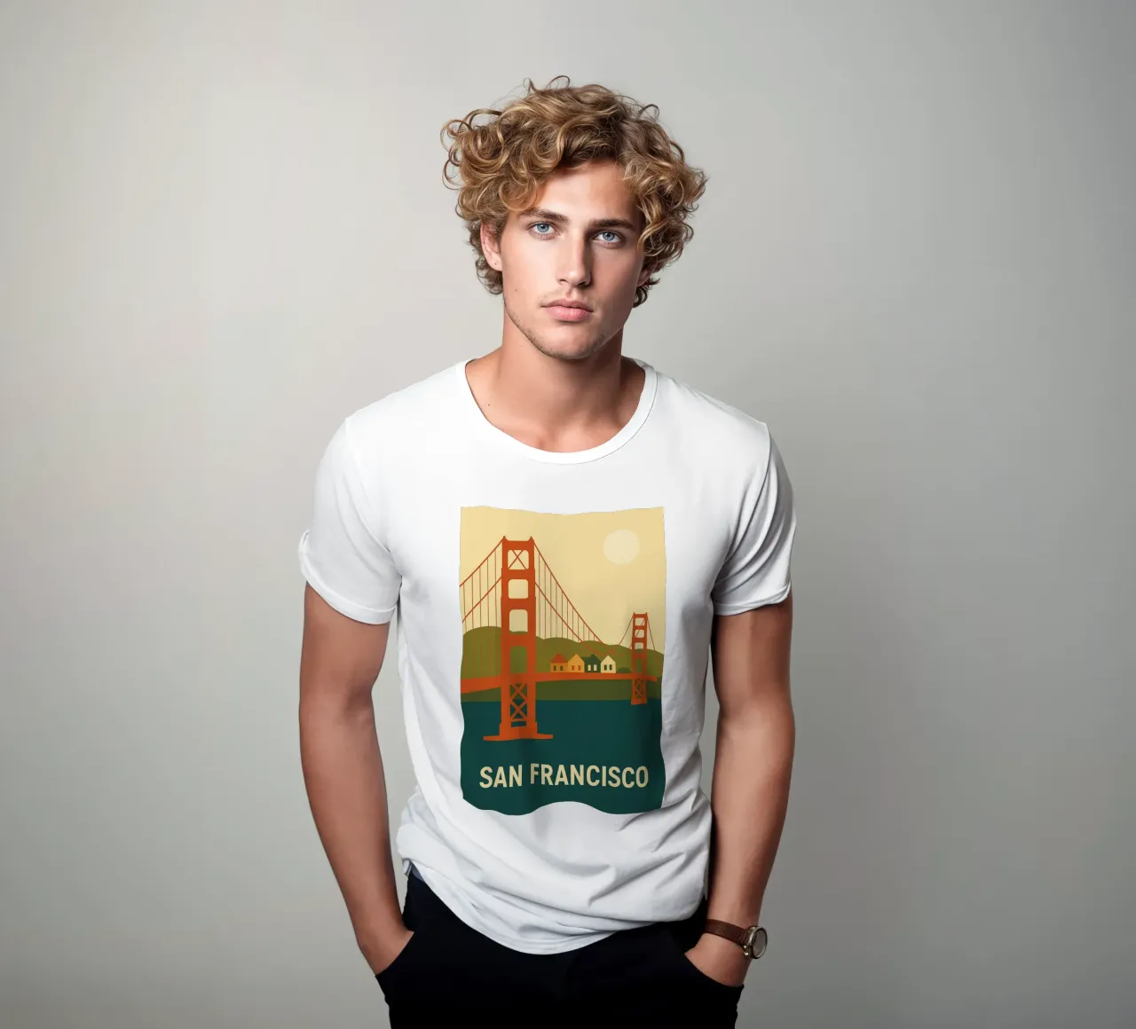 San Francisco - Die Ikone der Golden Gate Bridge in einer grafischen Version T-Shirt von JETLAG | affiches voyage