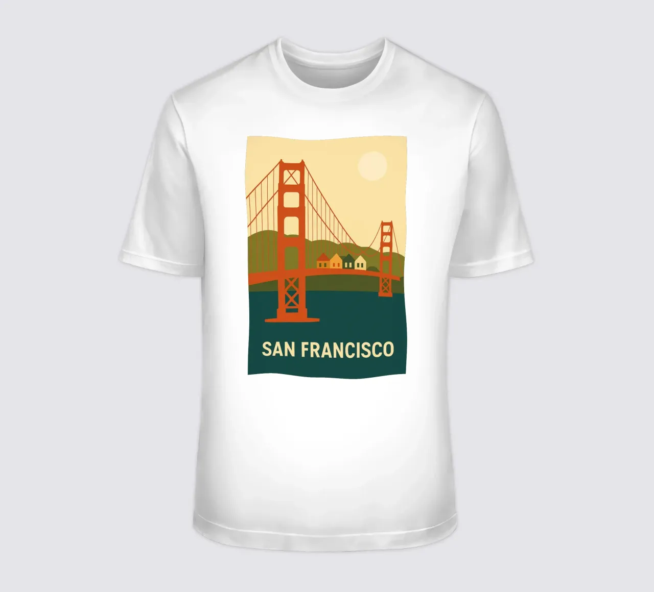 San Francisco - Die Ikone der Golden Gate Bridge in einer grafischen Version T-Shirt von JETLAG | affiches voyage