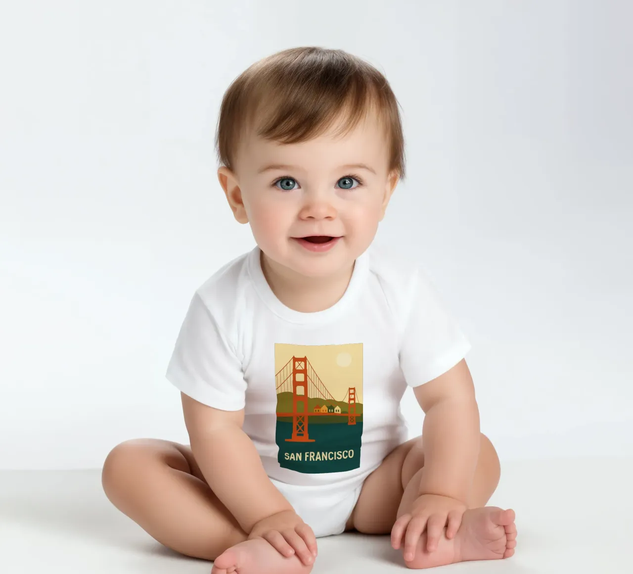 San Francisco - Die Ikone der Golden Gate Bridge in einer grafischen Version Kurzarm Babybody von JETLAG | affiches voyage