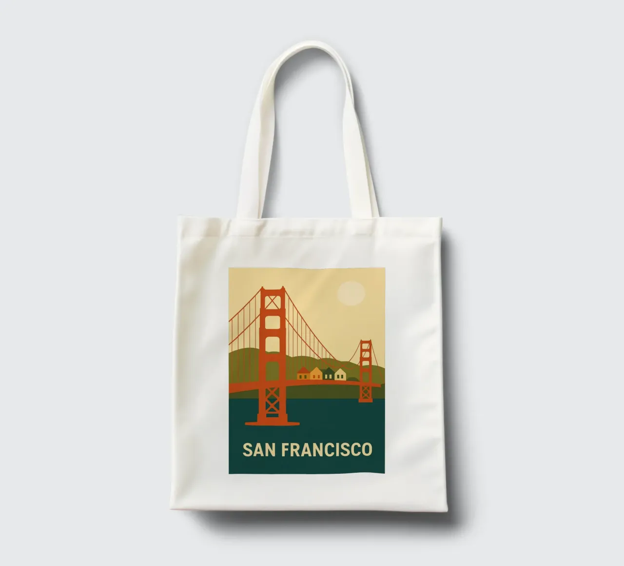 San Francisco - Die Ikone der Golden Gate Bridge in einer grafischen Version Jutebeutel von JETLAG | affiches voyage