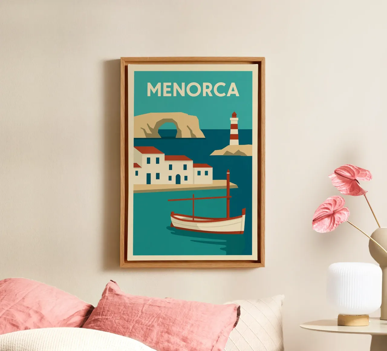 Minorca - Una fuga grafica sotto il sole delle Baleari tela con Cornice a cassetta da JETLAG | affiches voyage