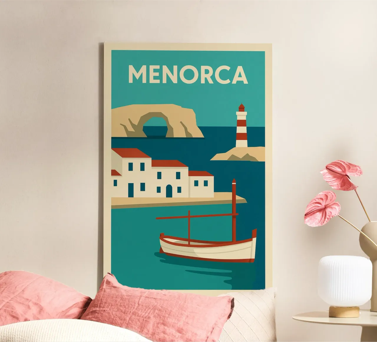 Minorca - Una fuga grafica sotto il sole delle Baleari tela con Cornice a cassetta da JETLAG | affiches voyage