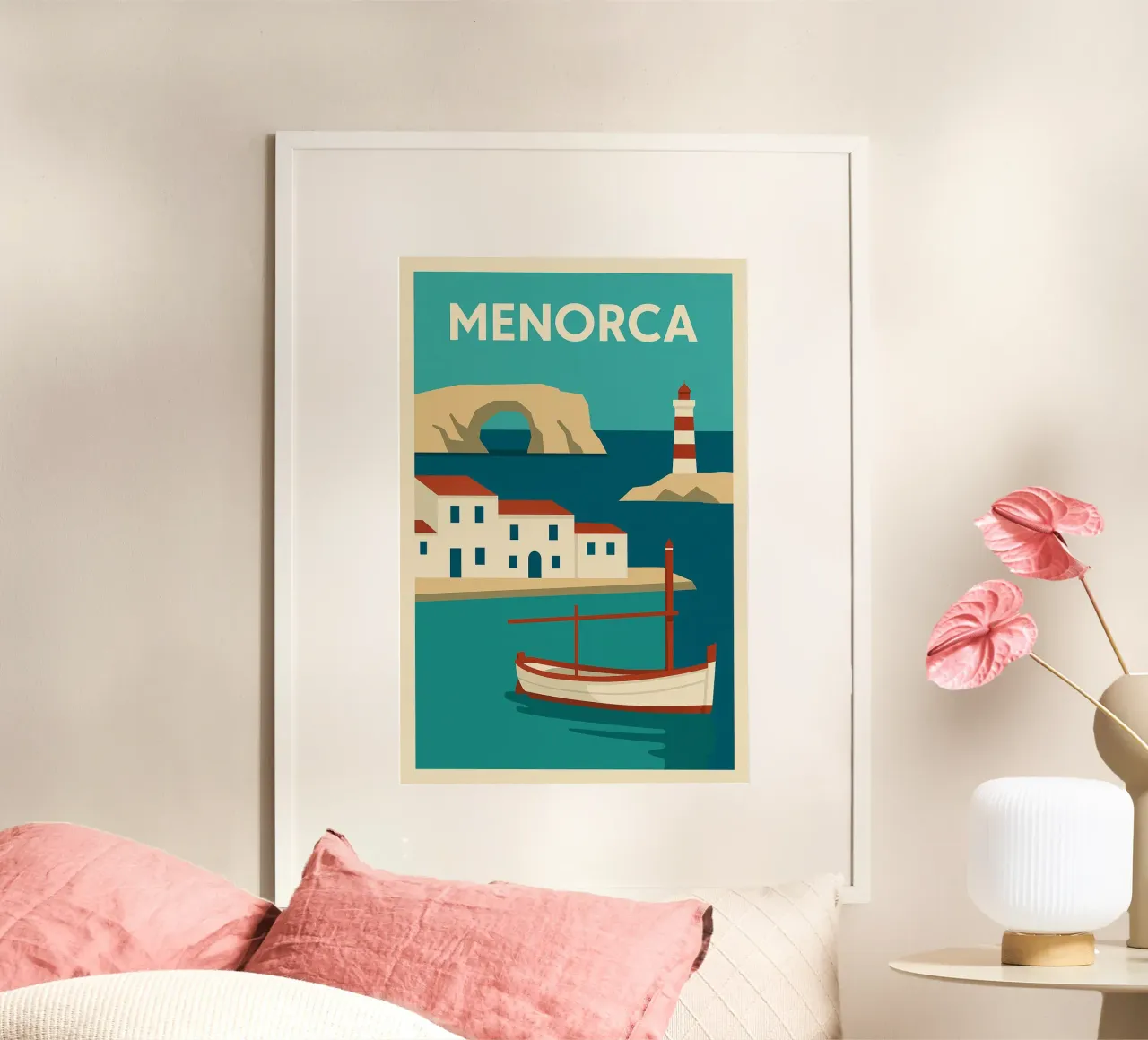 Minorca - Una fuga grafica sotto il sole delle Baleari poster con telaio in alluminio da JETLAG | affiches voyage